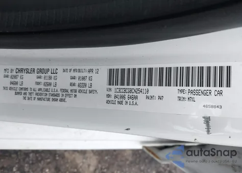 2012 Chrysler 200 Limited z USA, uszkodzony, nr VIN 1C3CCBCG8CN254110